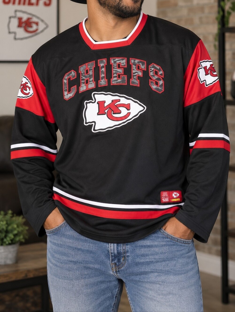 Kansas City Chiefs NFL Ultra Game Hockey Style Jersey XXXL 3XL Black Red NWT -M